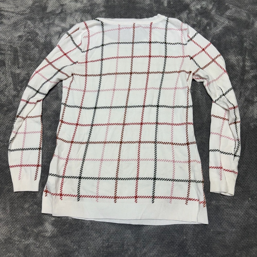 41 Hawthorn Womens White Grid Plaid Crew Neck Sweater WGS10536 Medium - Picture 2 of 7